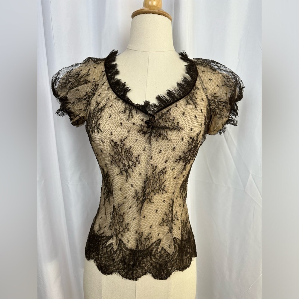 Alexander McQueen Chocolate Brown Lace Top as seen on Gwyneth Paltrow